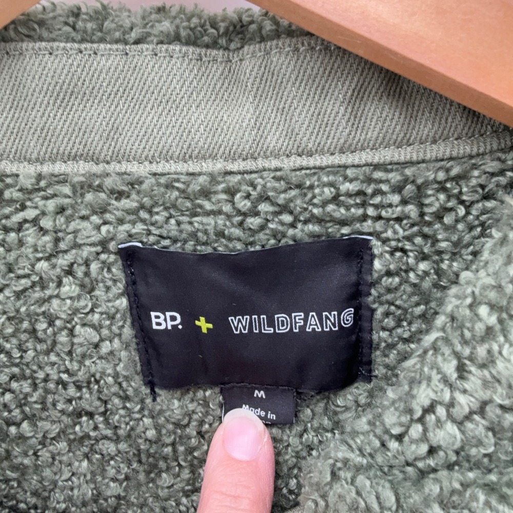 BP Wildfang Olive Green Faux Sherpa Collar Lined Button Front Jacket Chore NEW - Picture 5 of 14